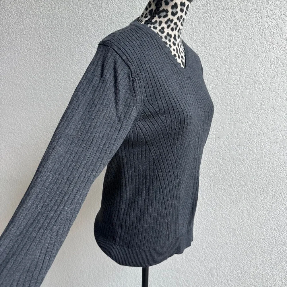 Perry Ellis gray ribbed knit cotton & rayon sweater in a L